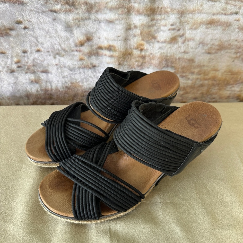 UGG Hilarie Wedge Black Sandals Size 8